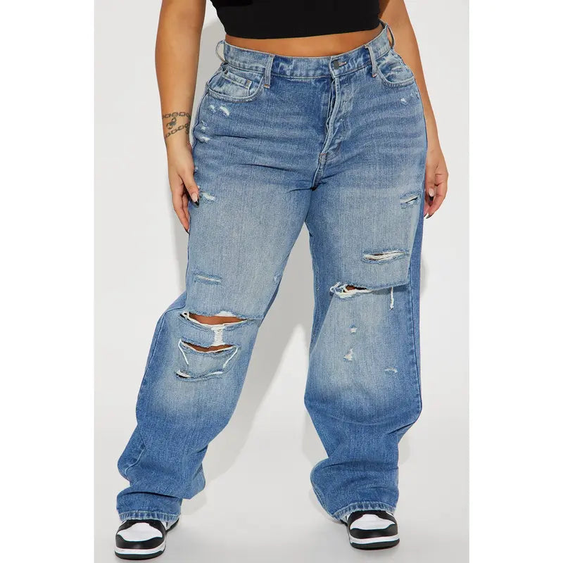 Women's 90's Baggy High Rise Distressed Denim Jeans