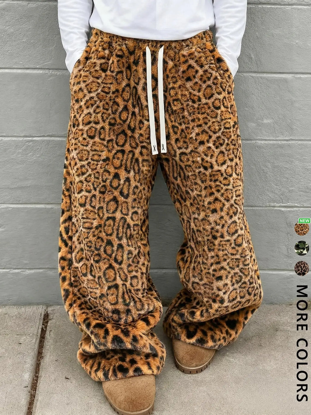 Unisex Leopard Print Fleece Casual Pants