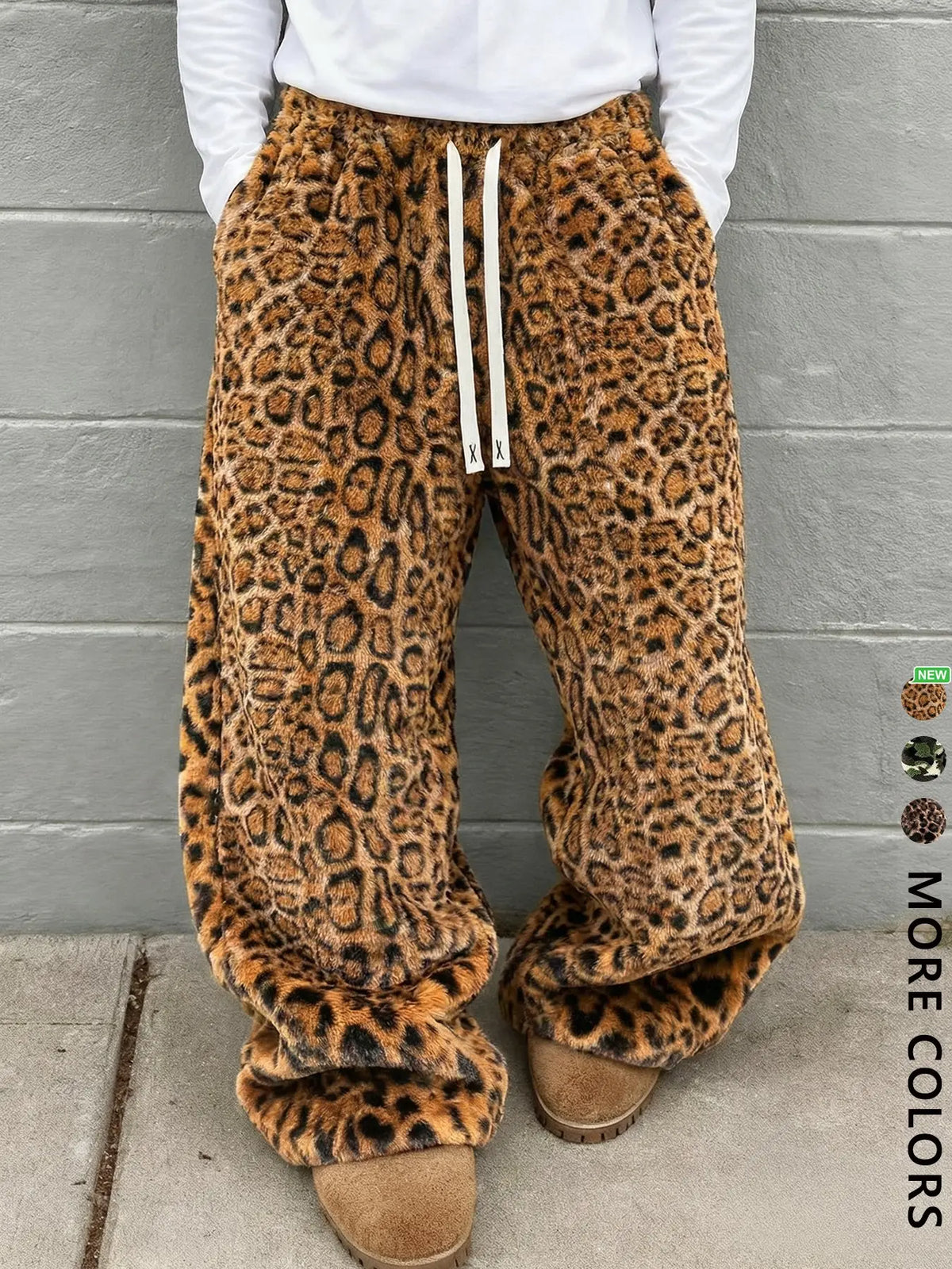 Unisex Leopard Print Fleece Casual Pants