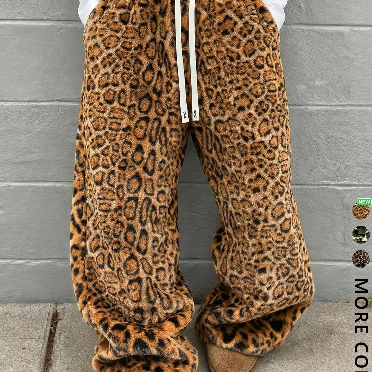 Unisex Leopard Print Fleece Casual Pants