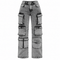 Flation Women's Fairfax High Rise Stretch Cargo Jeans Acid Wash Grey |  | Flation Streetwear