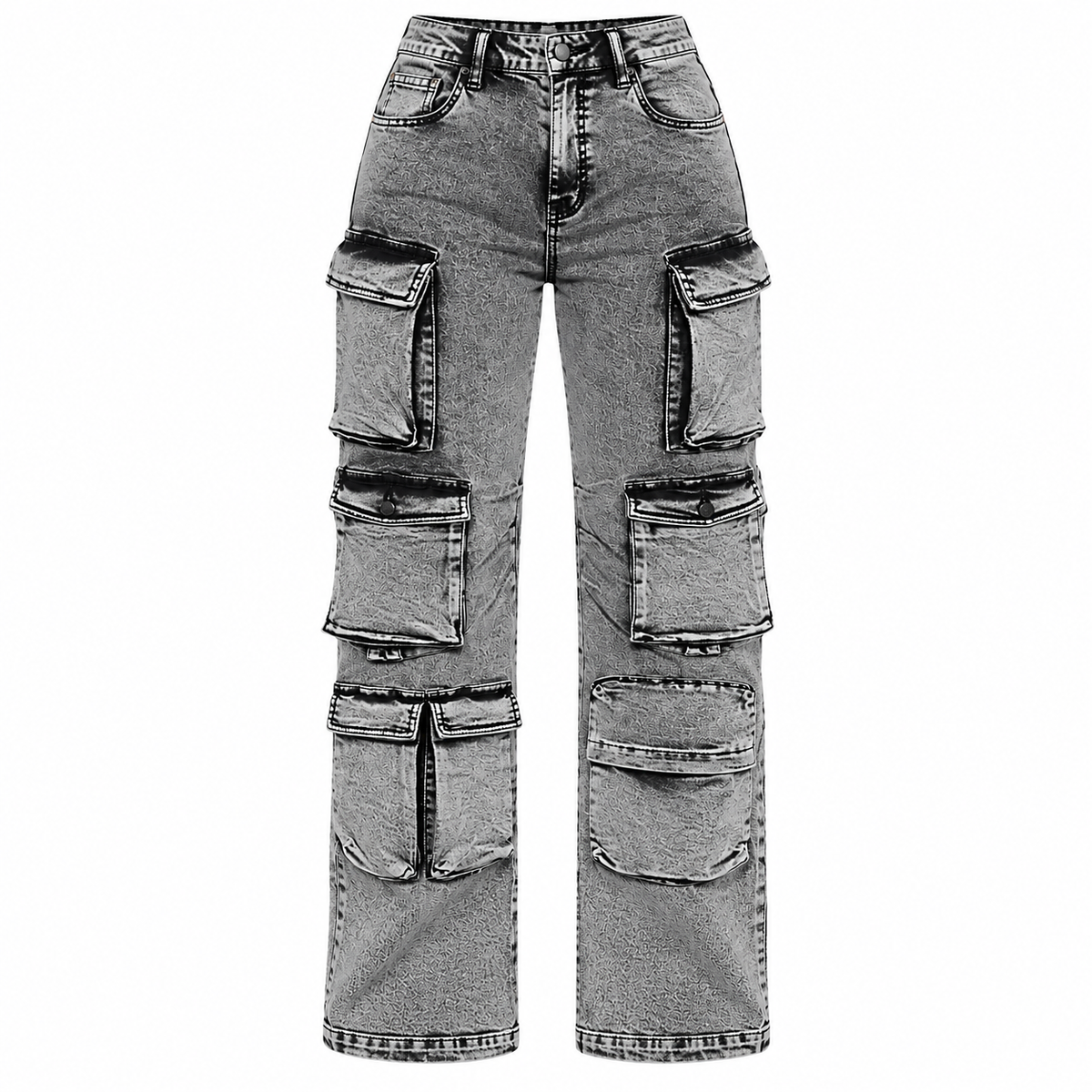 Flation Women's Fairfax High Rise Stretch Cargo Jeans Acid Wash Grey |  | Flation Streetwear