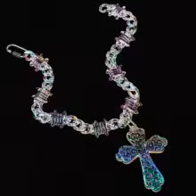 Flation Big Cross Pendant necklace with bramble chain, 48cm length, featuring a large cross pendant on a textured chain.