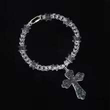 Flation Big Cross Pendant on Bramble Chain Necklace, 48cm, featuring a large cross pendant and textured chain design.