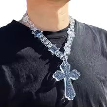 Flation Big Cross Pendant necklace with bramble chain, 48cm length, showcasing a bold cross pendant on a textured chain.