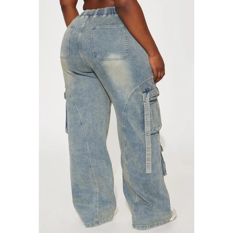Women's Met My Match Baggy Cargo Jeans Vintage Wash