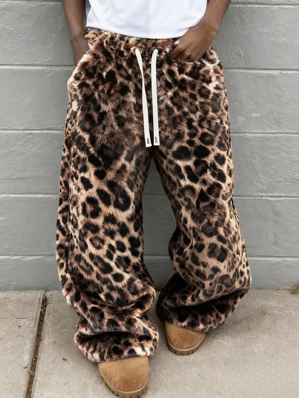 Unisex Leopard Print Fleece Casual Pants