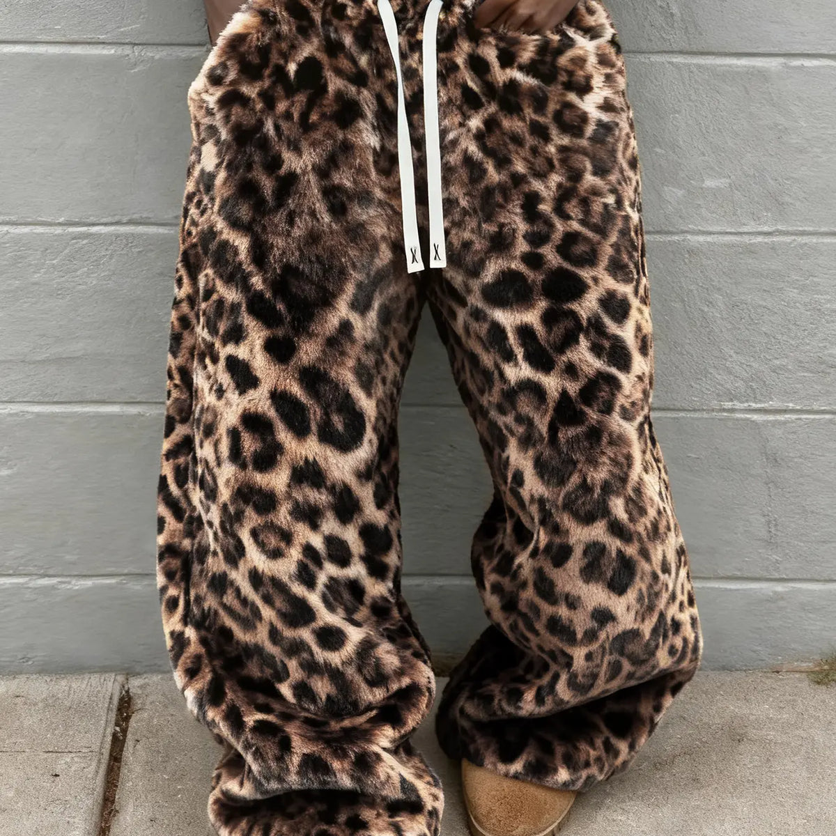 Unisex Leopard Print Fleece Casual Pants