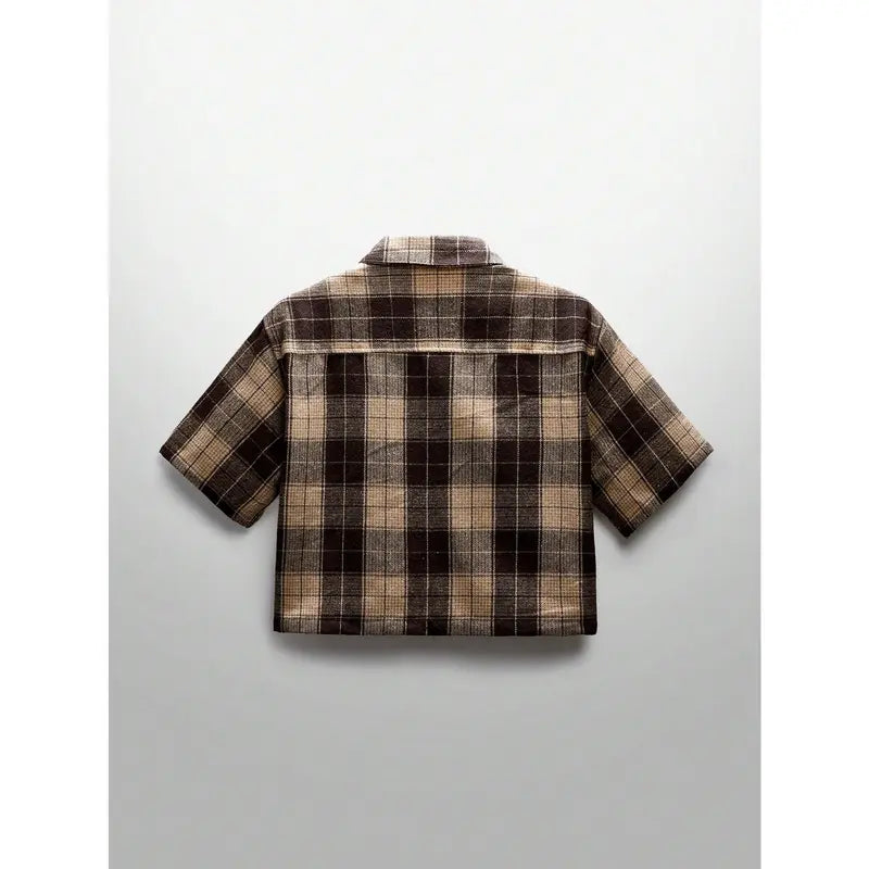 Unisex Crystal Spider Web Plaid Short Sleeve Woven Shirt