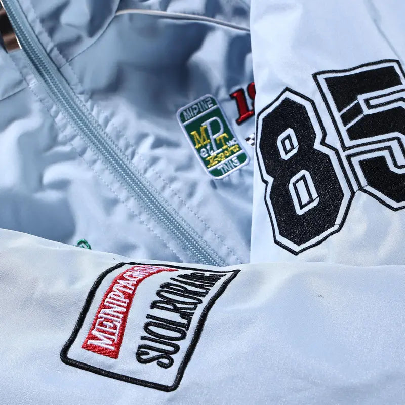 Men's Racing Style Bomber Jacket Graphic Print Fleece Stand Collar