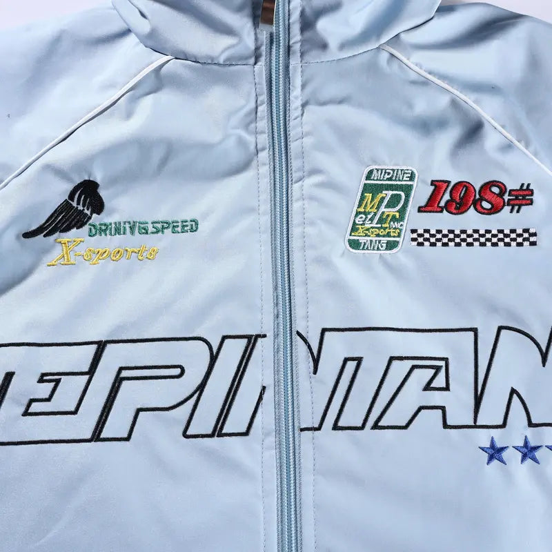 Men's Racing Style Bomber Jacket Graphic Print Fleece Stand Collar