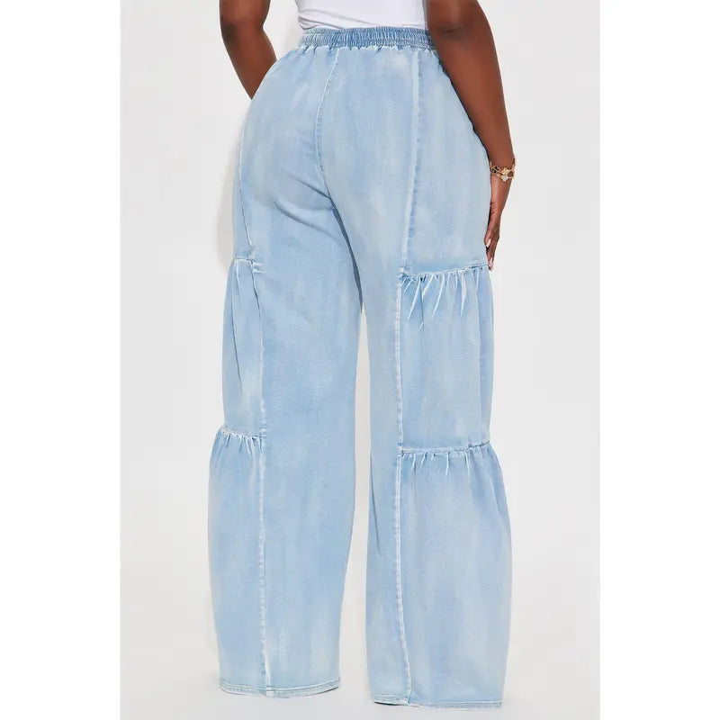 Women's Tall High Rise Stretch Wide Leg Denim Jeans Light Wash
