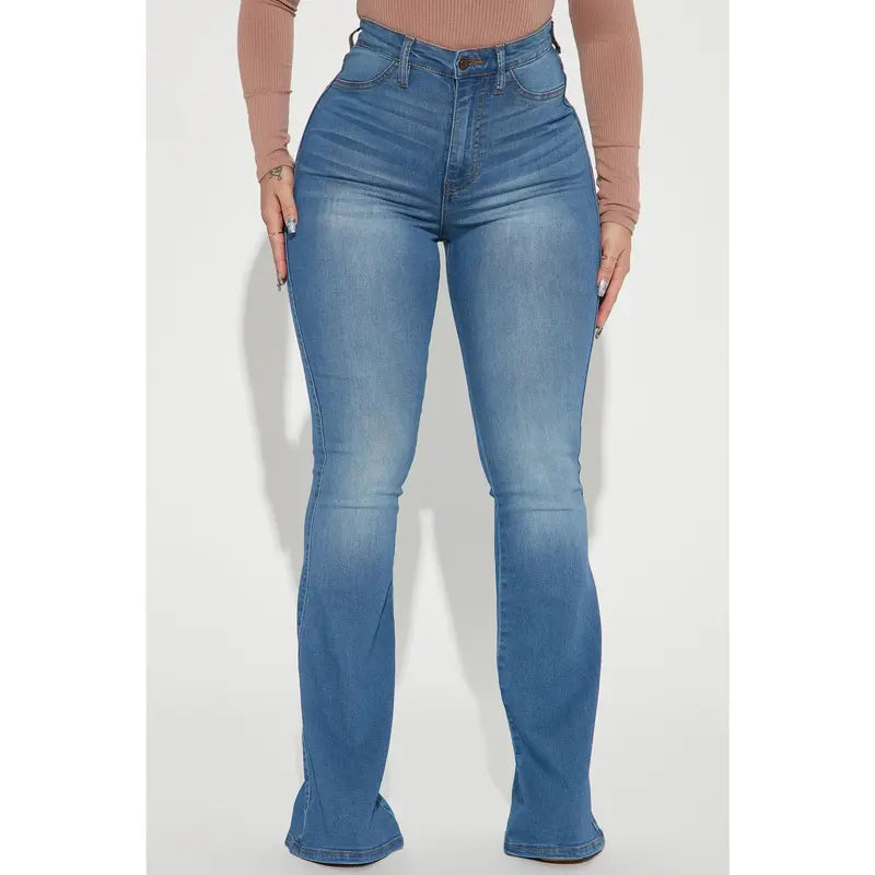 Women's High Rise Stretch Flare Denim Jeans Light Wash