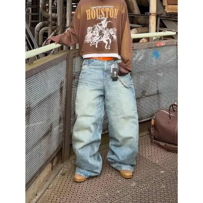 Men's Vintage Loose Straight Leg Jeans Light Blue Wash
