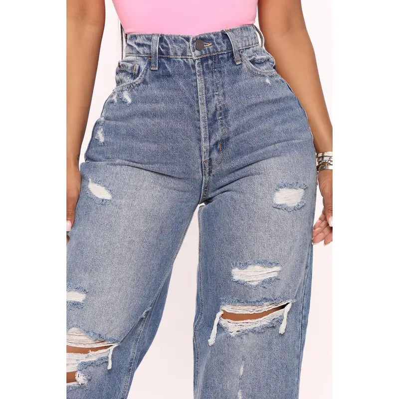 Women's 90's Baggy High Rise Distressed Denim Jeans
