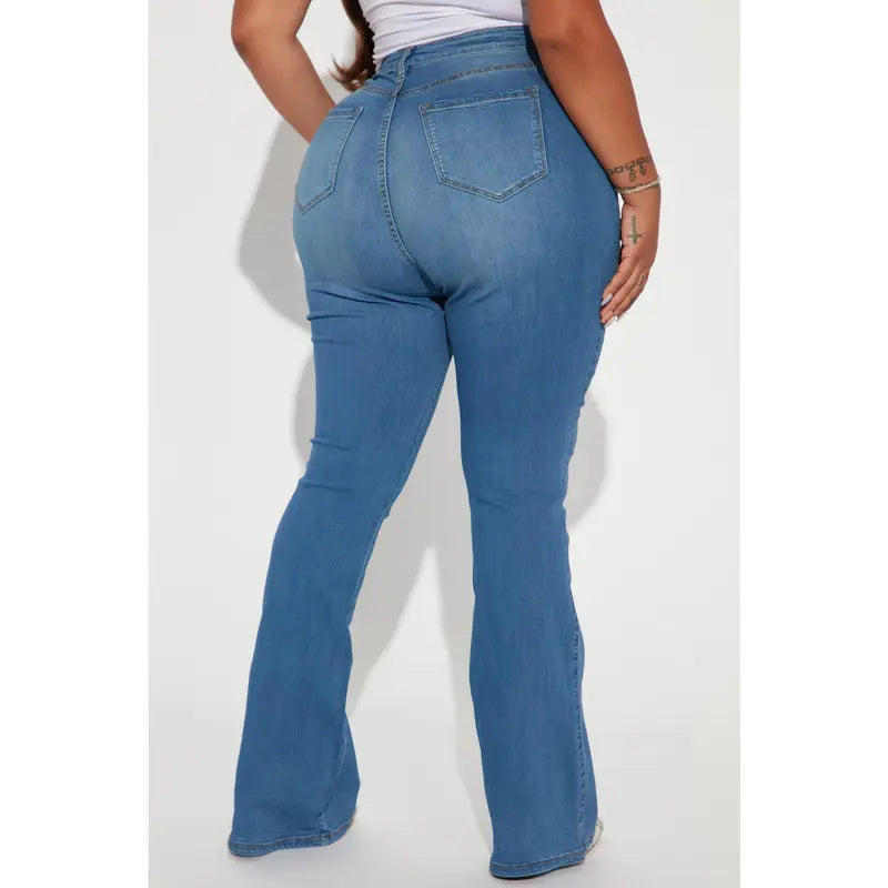 Women's High Rise Stretch Flare Denim Jeans Light Wash