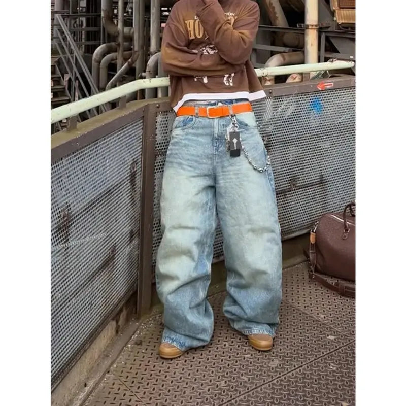Men's Vintage Loose Straight Leg Jeans Light Blue Wash