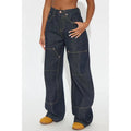 Women's Premium Selvedge Utility Straight Leg Denim Jeans Dark Denim