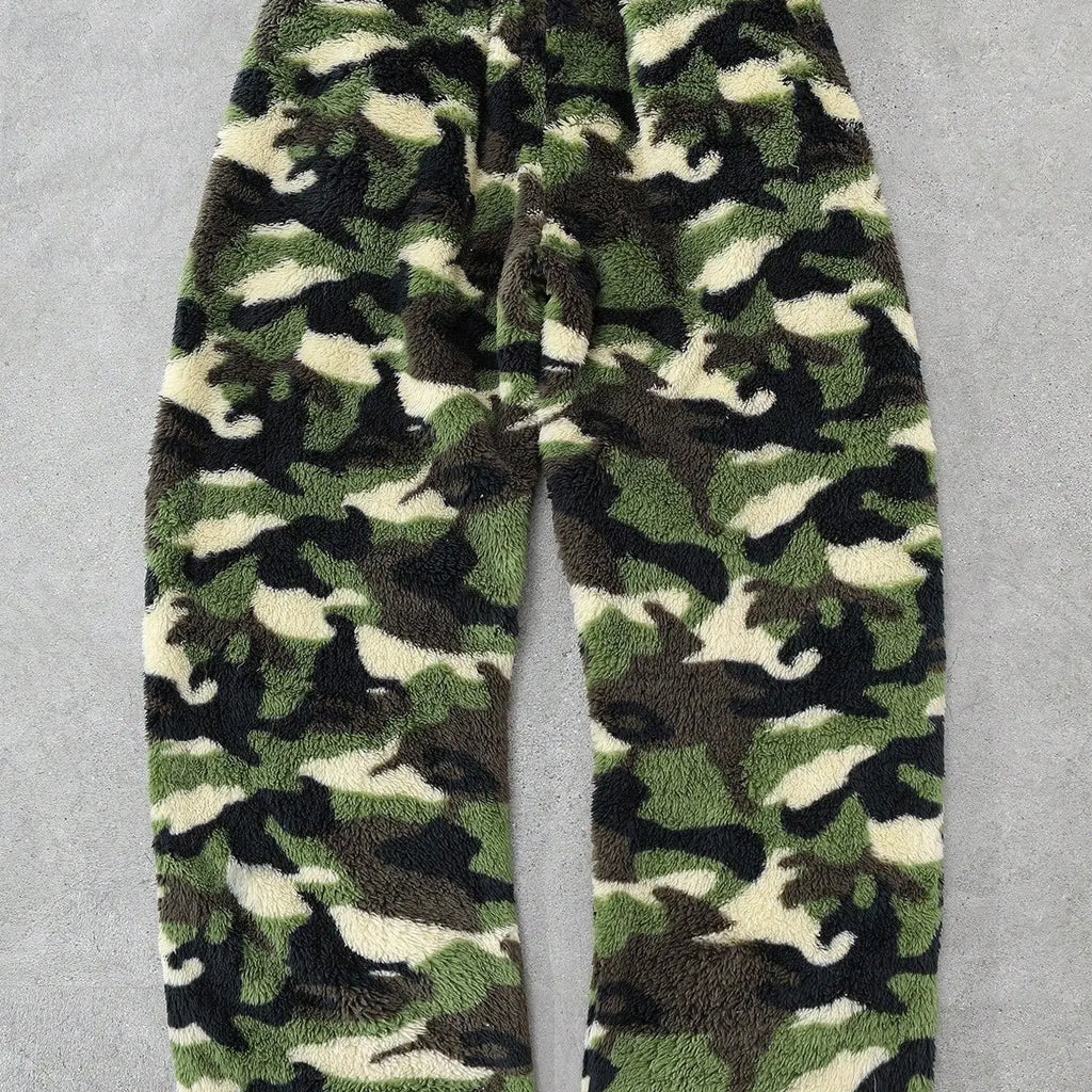 Unisex Leopard Print Fleece Casual Pants