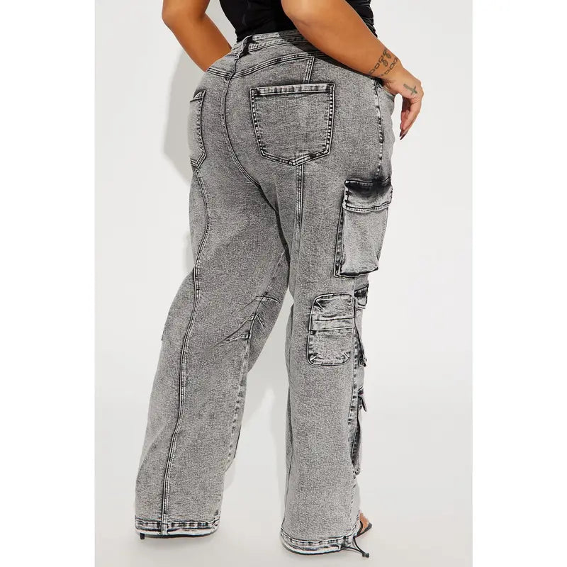 Women's Fairfax High Rise Stretch Cargo Jeans Acid Wash Grey