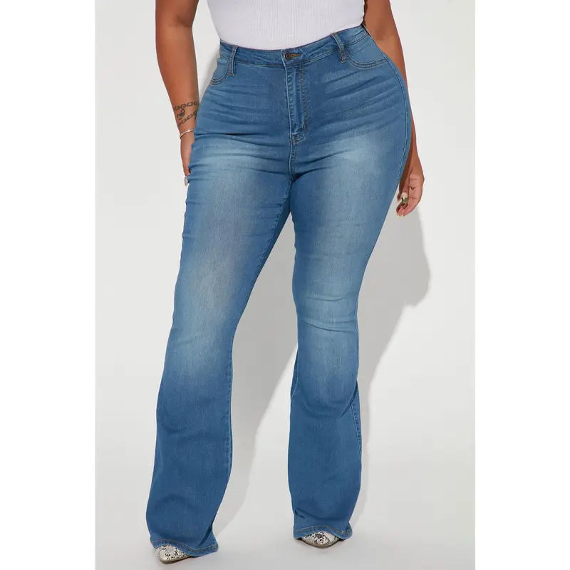 Women's High Rise Stretch Flare Denim Jeans Light Wash