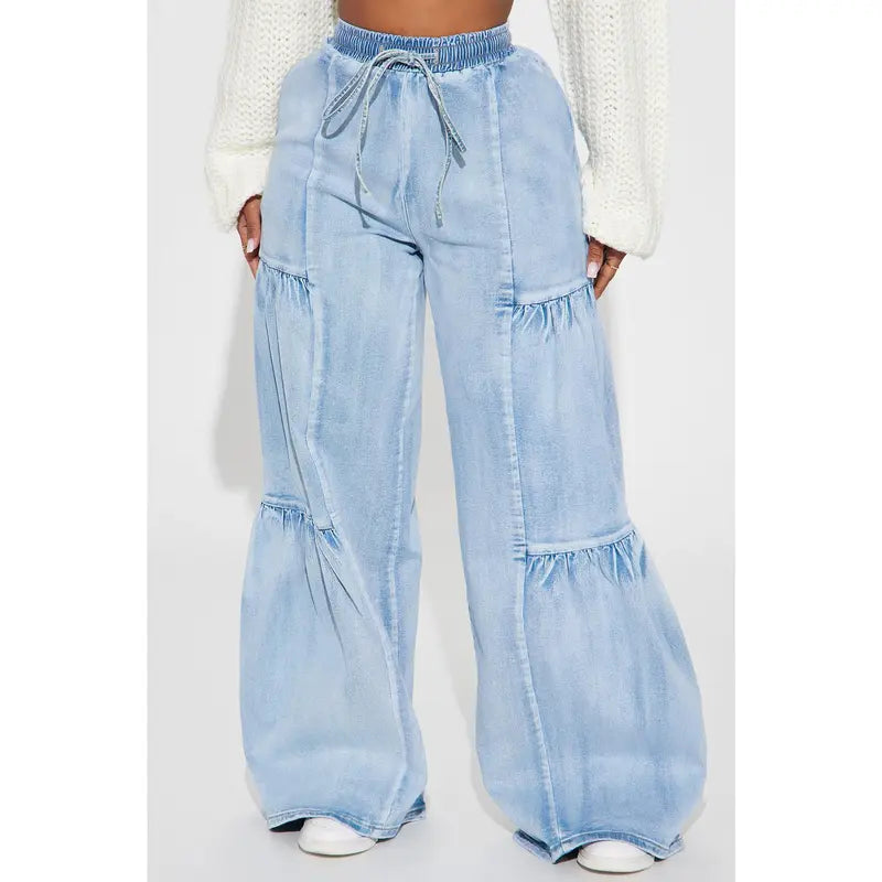 Women's Tall High Rise Stretch Wide Leg Denim Jeans Light Wash