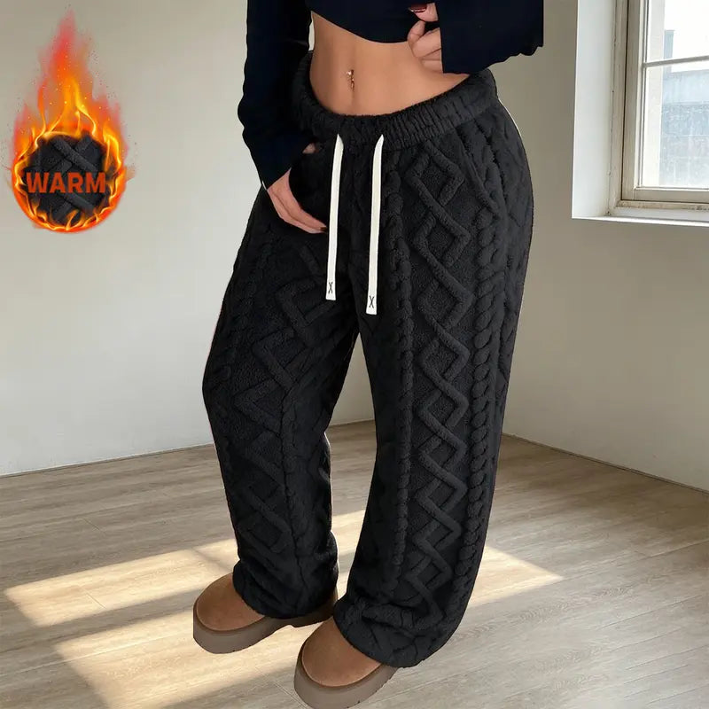 Women's Retro Mid Rise Loose Fleece Pants
