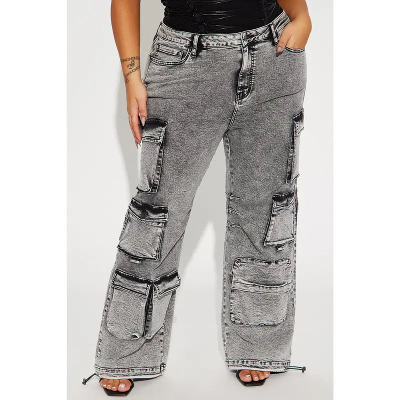 Women's Fairfax High Rise Stretch Cargo Jeans Acid Wash Grey