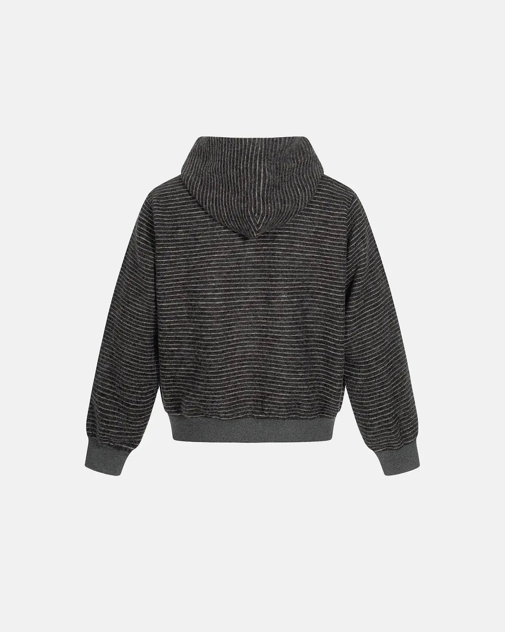 Retro striped zip-up hoodie by Flation Streetwear, featuring bold colorful stripes and a front zipper on a casual hoodie.