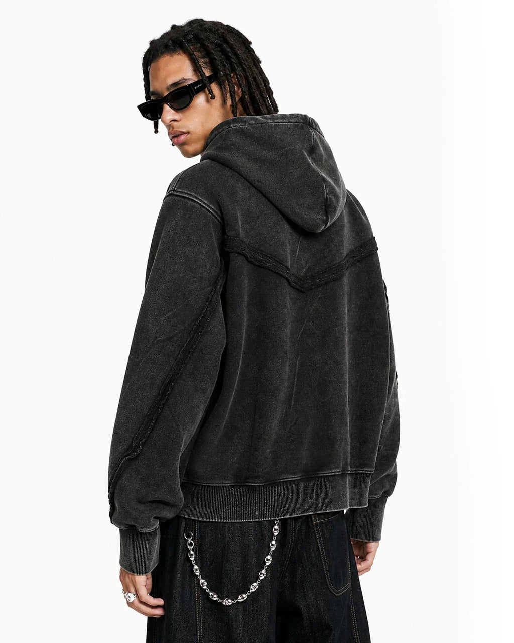 Apricot washed boxy asymmetrical zip-up hoodie by Flation Streetwear, featuring a modern fit and front zipper detail.