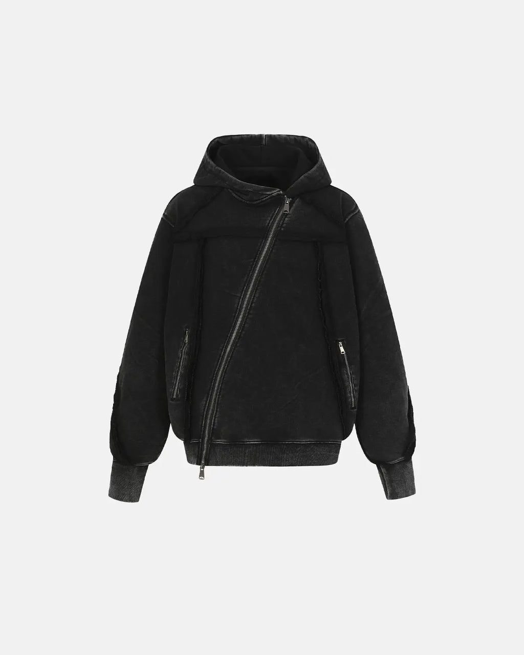 Apricot washed boxy asymmetric zip-up hoodie from Flation Streetwear, featuring a modern oversized fit and unique design details.