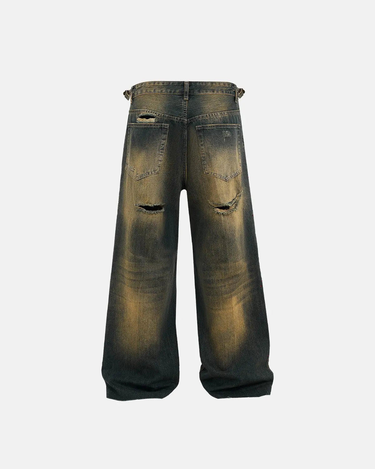 Flation Dirty Wash Rhinestone Baggy Jeans featuring rhinestone embellishments and a relaxed streetwear fit.