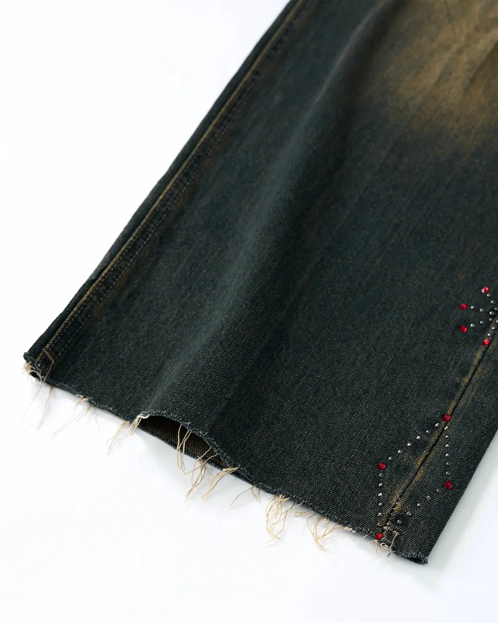 Flation Dirty Wash Rhinestone Baggy Jeans showing distressed denim with rhinestone embellishments and a relaxed streetwear fit