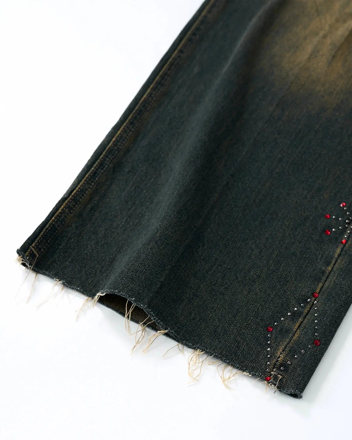 Flation Dirty Wash Rhinestone Baggy Jeans showing distressed denim with rhinestone embellishments and a relaxed streetwear fit