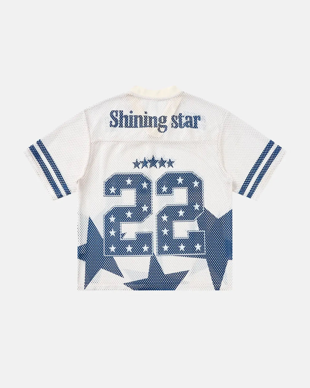 Oversized mesh jersey by Flation featuring a bold star graphic, breathable fabric, and streetwear style.