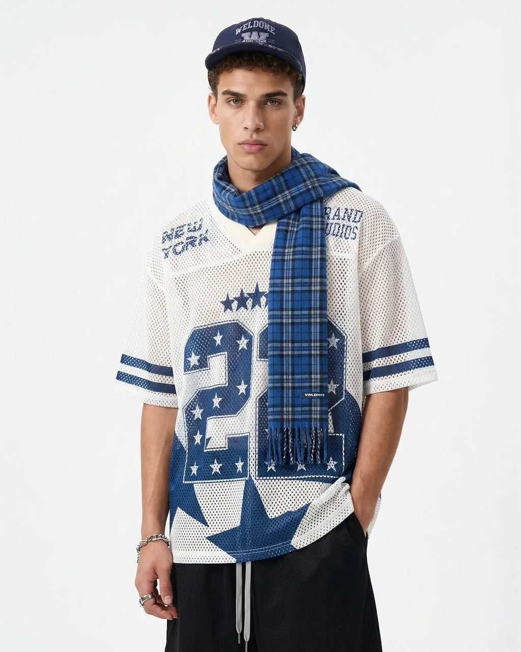 Black oversized mesh jersey with a white star graphic from Flation Streetwear, featuring bold streetwear style and breathable fabric.