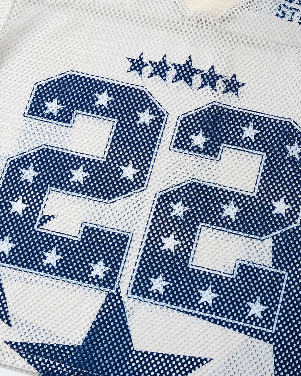 Flation Star Graphic Oversized Mesh Jersey in black, featuring a bold star print and loose streetwear fit.