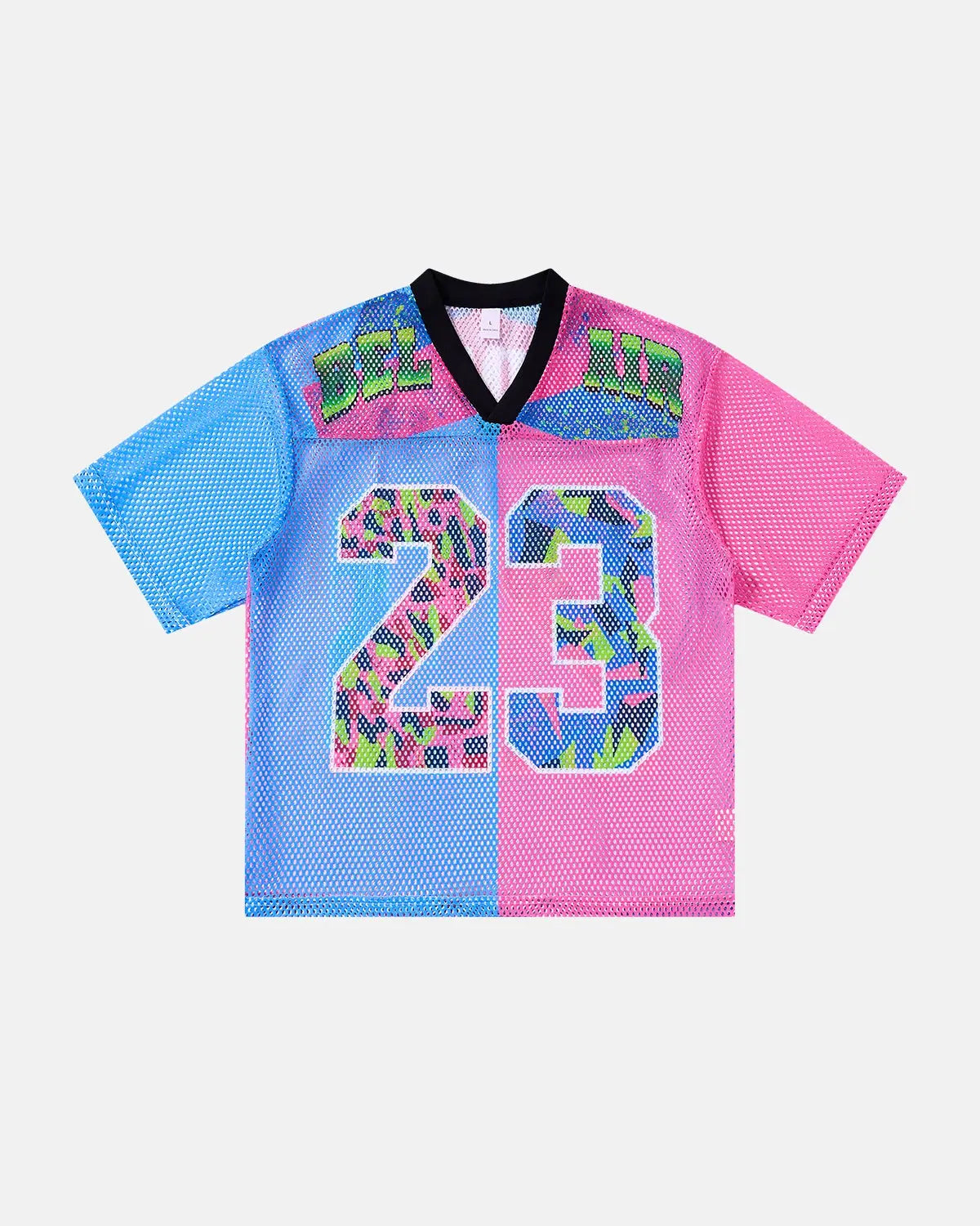 Flation Camo Graphic Mesh Jersey Tee featuring a camouflage print and breathable mesh fabric, streetwear style.
