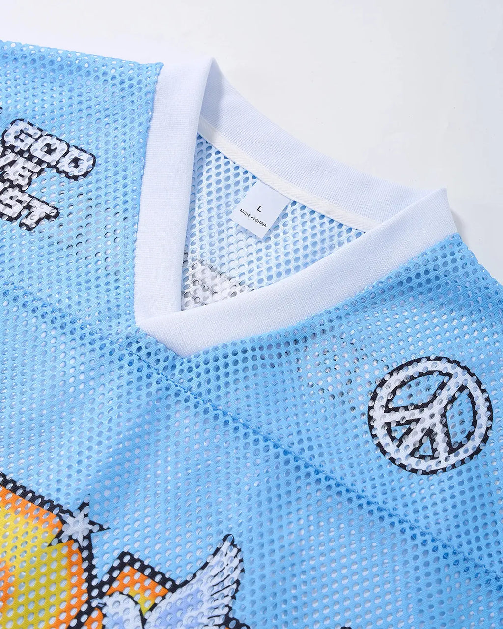 Dove graphic mesh football jersey by Flation Streetwear featuring bold dove design and breathable fabric.