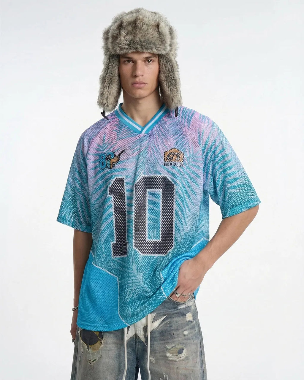 Oversized mesh football jersey by Flation Streetwear, featuring breathable fabric and bold team-inspired design.