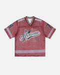 V-neck graphic mesh jersey by Flation Streetwear featuring bold graphic design and breathable mesh fabric.