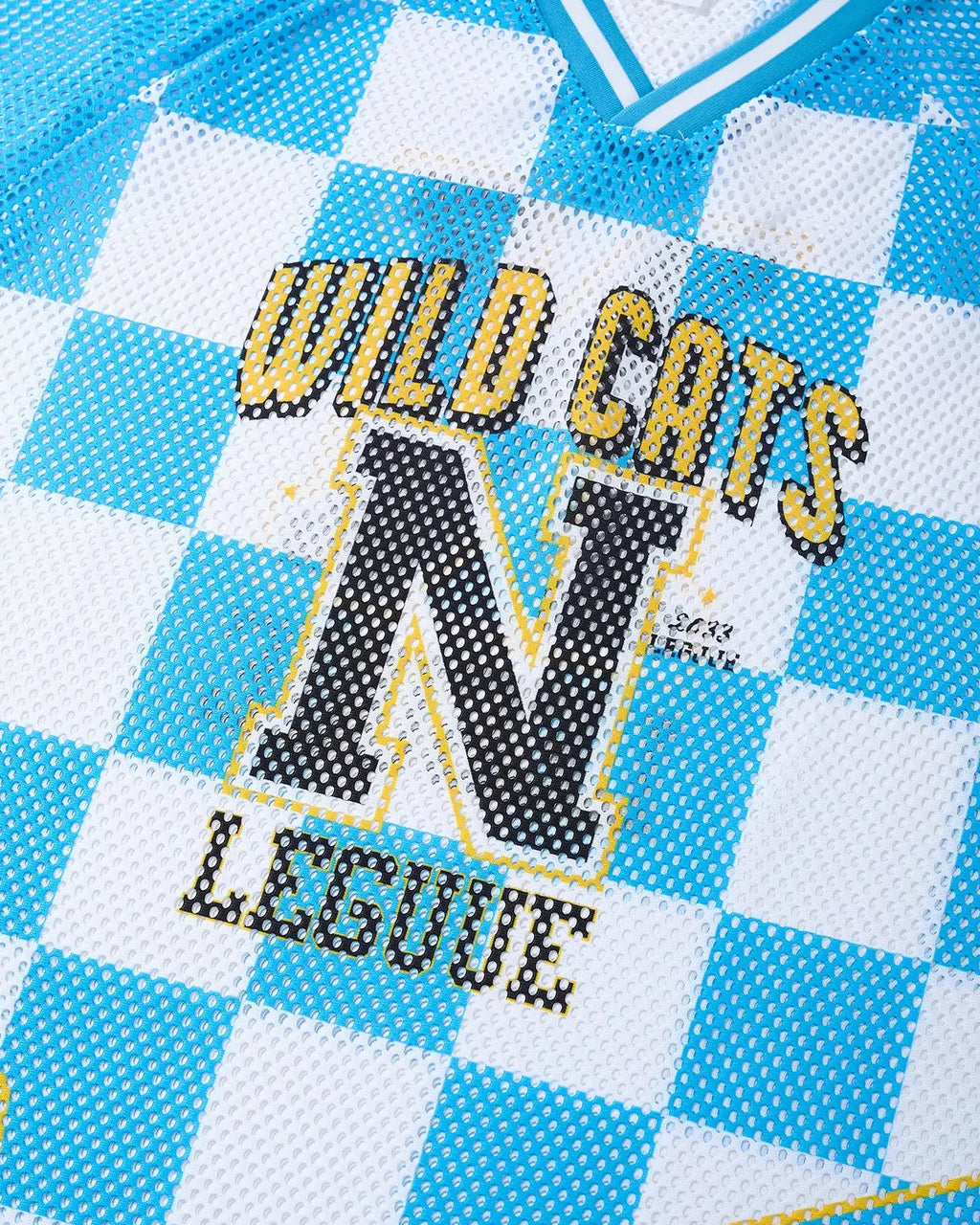Varsity Checkerboard Mesh Jersey by Flation Streetwear featuring black and white checkerboard pattern and breathable mesh fabric