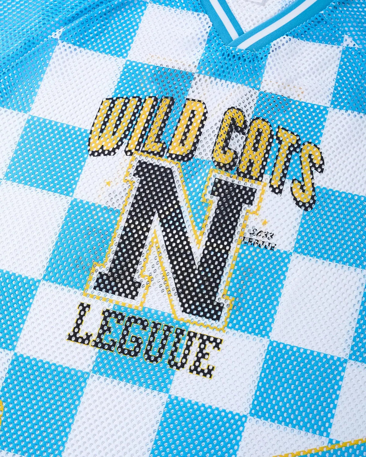 Varsity Checkerboard Mesh Jersey by Flation Streetwear featuring black and white checkerboard pattern and breathable mesh fabric