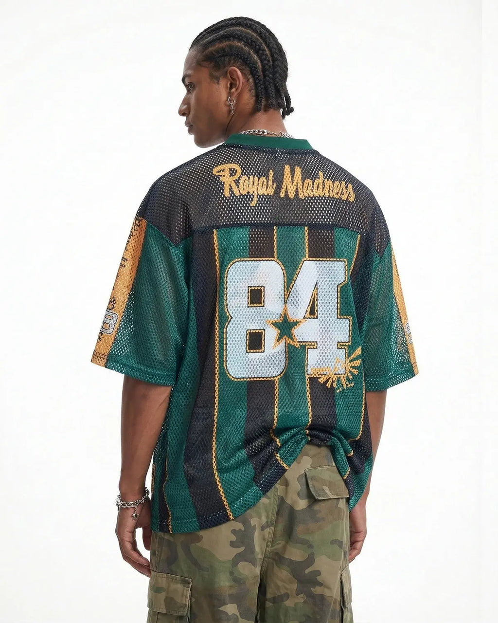 Vintage striped mesh jersey by Flation Streetwear featuring bold horizontal stripes and lightweight breathable fabric.
