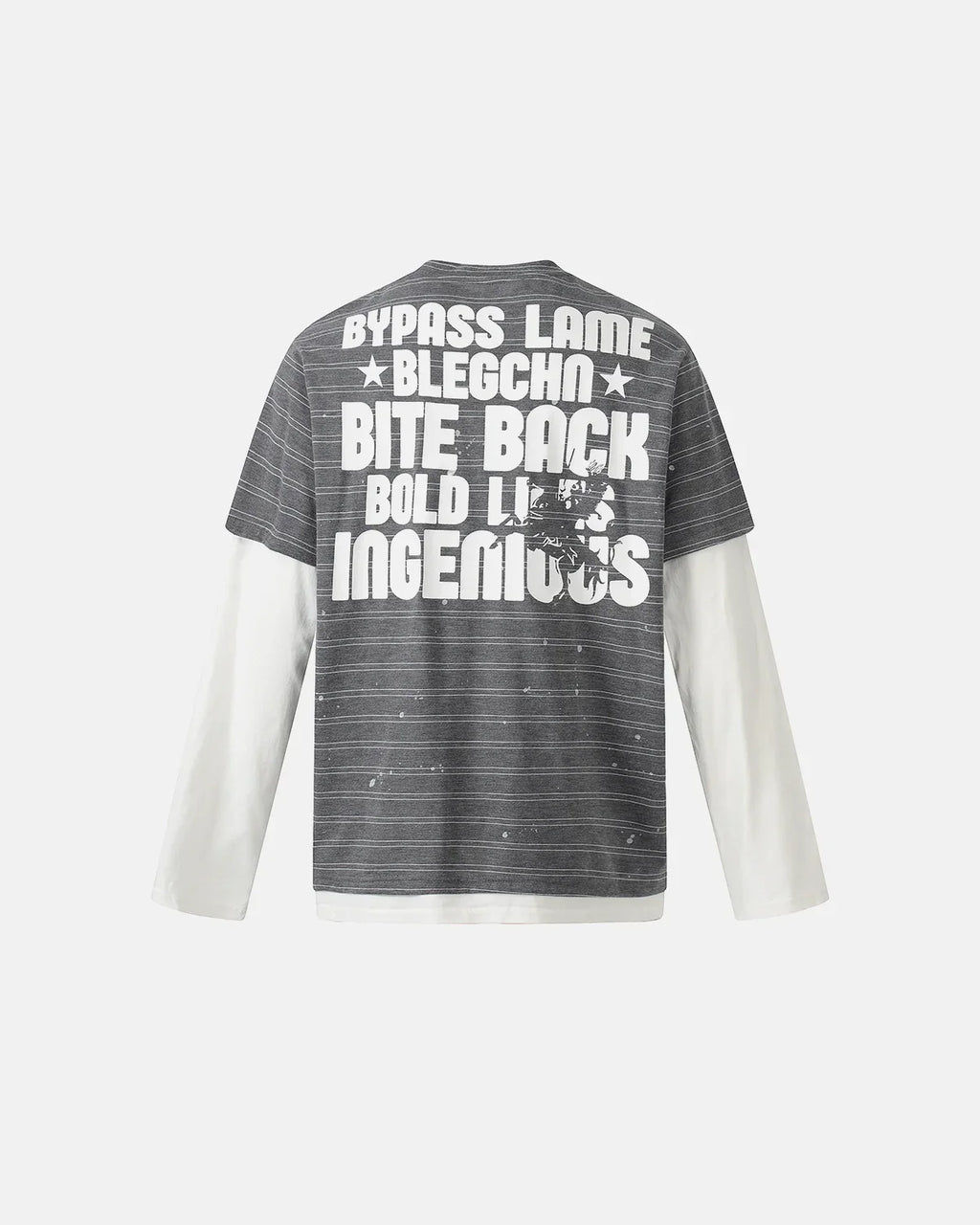Layered Henley Stripe T-Shirt by Flation Streetwear featuring a casual design with layered fabric and bold stripe pattern.