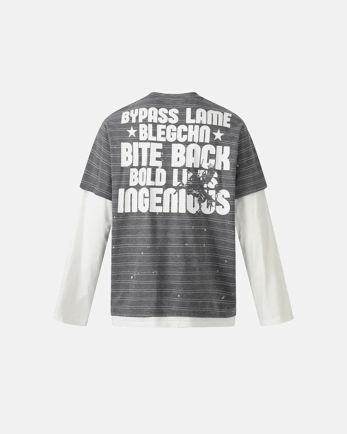 Layered Henley Stripe T-Shirt by Flation Streetwear featuring a casual design with layered fabric and bold stripe pattern.