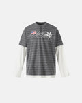 Layered Henley Stripe T-Shirt by Flation Streetwear featuring a casual striped design and layered neckline.