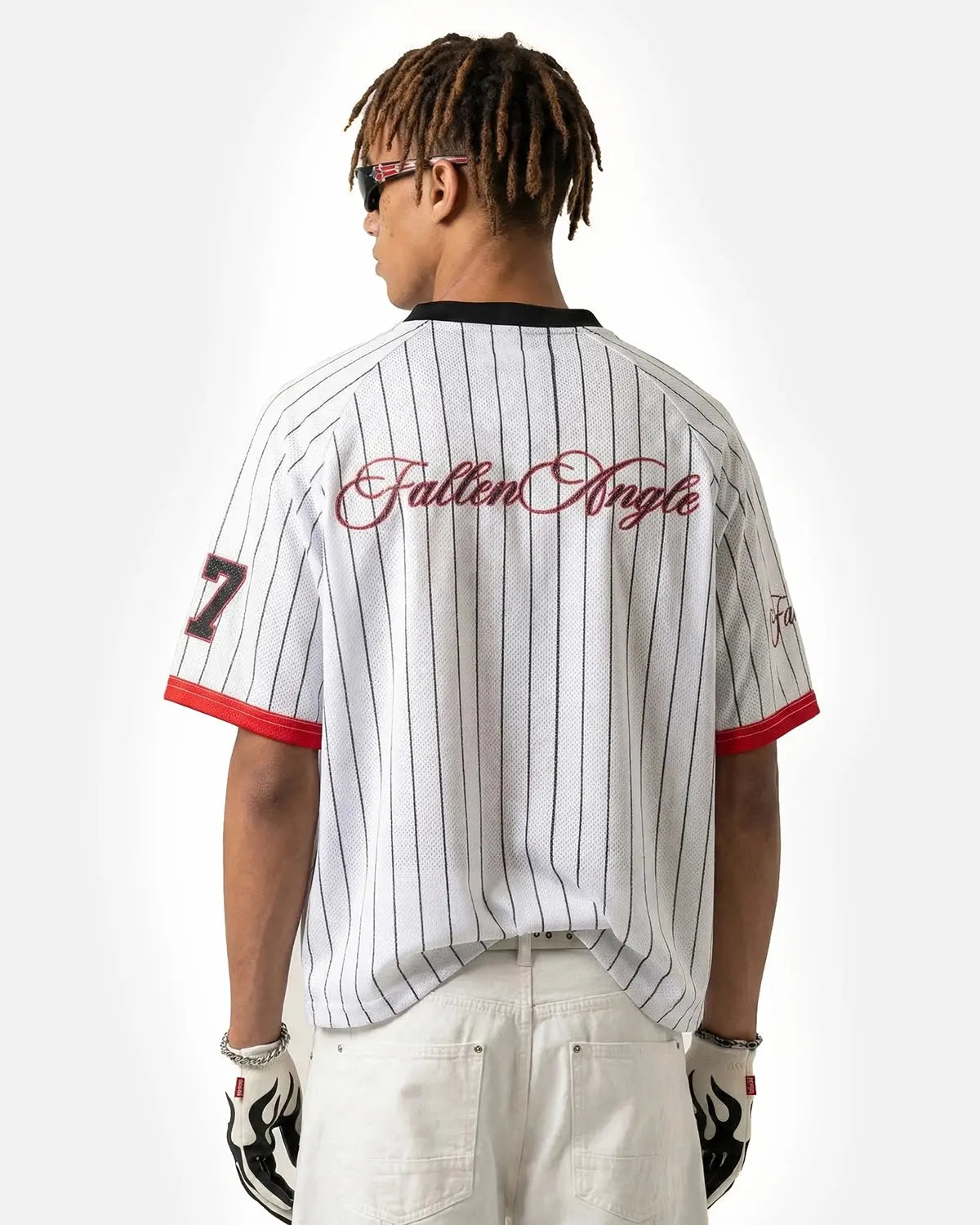 Flation Pinstripe Number Mesh Jersey featuring a sleek mesh fabric with bold number design and streetwear style.