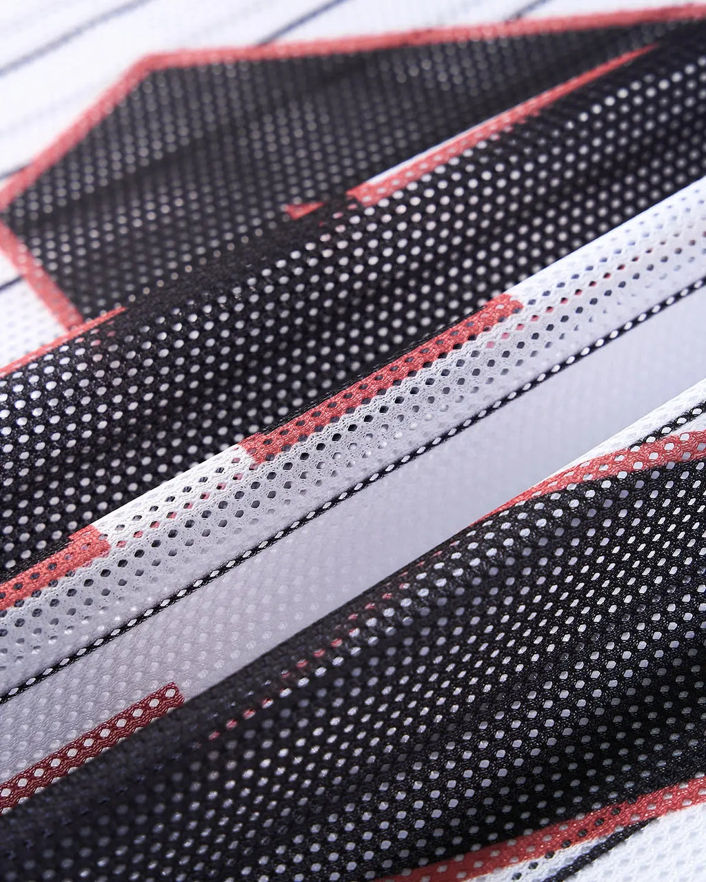 Flation Pinstripe Number Mesh Jersey featuring a black and white pinstripe pattern, lightweight and breathable streetwear top.