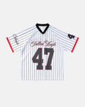 Flation Pinstripe Number Mesh Jersey featuring bold number print and lightweight mesh fabric for streetwear style